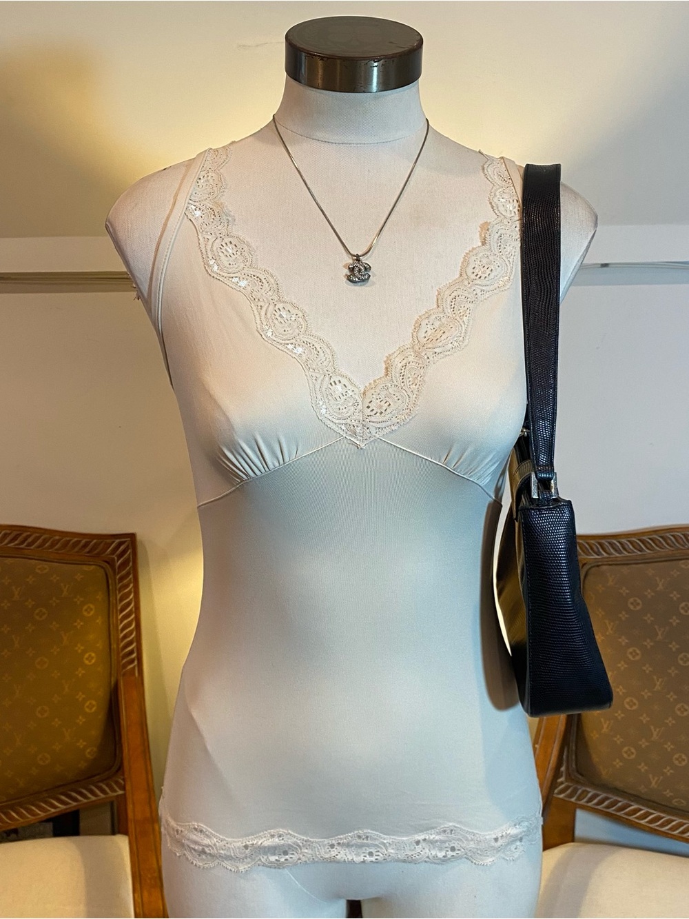 Boston Proper Cream Lace Trim Camisole Nylon/Spandex Blend